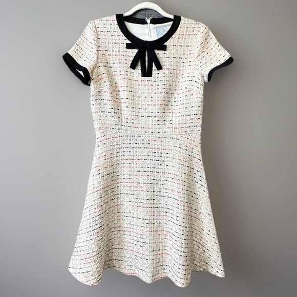 CeCe Dresses & Skirts - CeCe Tweed Bow Neck Fit Flare A-Line Dress 6 Coquette Preppy
